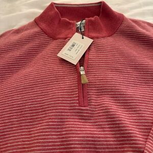 Peter Millar Men's Pink Striped Zip-Up Sweater